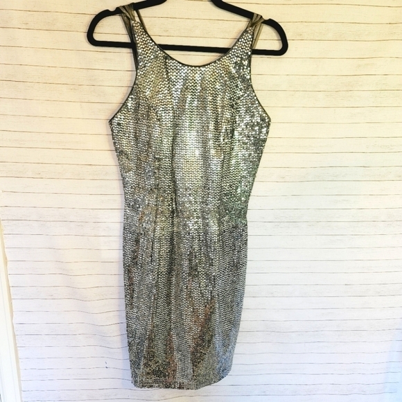 VINTAGE SILVER SEQUIN MINI DRESS SZ 10/MEDIUM - Picture 2 of 16